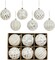 Vintage Rustic Christmas Ball Ornaments Sets, 3.15” Plastic Farmhouse Distressed Tree Decorations Shatterproof Antique Traditional Style Xmas Hanging Ornaments (White Gold, 6Pcs